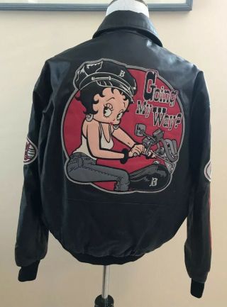 Betty Boop Black Leather Motorcycle Theme Jacket “going My Way?” Bbmc Sz S