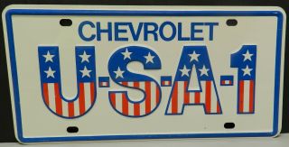 Vintage Green Usa 1 License Plate Nos Red White Blue Metal Dealer Chevy Camaro
