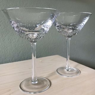 (2) Controlled Bubble Swirl Clear Long Stem Martini Glasses Heavy Impressive