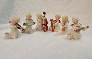 6 Vintage Angel Musician Porcelain Figure Candleholders Candle Germany - -