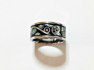 Vintage Authentic Michaela Frey Wille Gustav Klimt Palladium Plated Enamel Ring