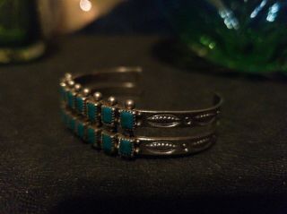 Beautifully Kept Vintage Navajo Cuff In Sterling Silver Turquoise Bracelet Cuff