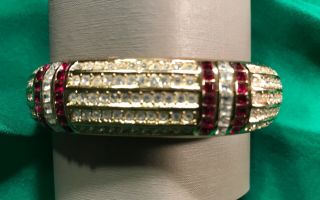 Chr.  Dior - Christian Dior Vintage Clear & Red Rhinestone Cuff Hinged Bracelet