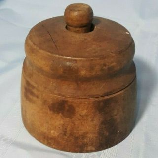 Antique Wood Butter Mold With Leaf Imprint,  Stamped Pat Apr 17 1866,  Body 4x4.  5