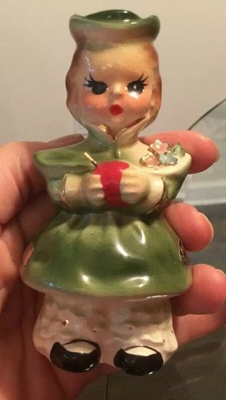 Vintage Josef Originals Girl Holding An Apple Holiday Figurine Christmas