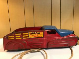Vintage Marx Arrow Special Delivery Pressed Steel Toy Truck,  Wooden Wheels
