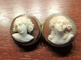 Art Deco High Relief Carved Shell Double Cameo Brooch