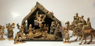Vtg Fontanini Italy 18 Pc Nativity Creche Stable Jesus Mary Joseph 3 Kings 1983