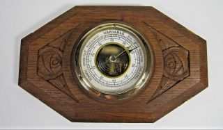 French Oak Wooden Barometer Antique Wall Hanging Art Deco Hand Carved