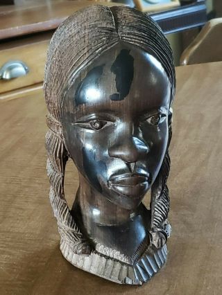 Vintage Hand Carved Ebony Wooden Tribal Woman 