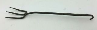 Antique Primitive Hand Forged Iron Fork Open Hearth Kitchen Tool