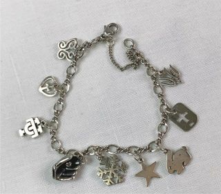 James Avery Sterling Silver Charm Bracelet With 9 Sterling Silver Charms