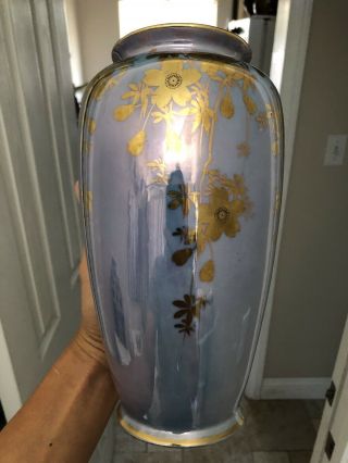 Vintage Mij Japanese Lusterware Lustre Ware Large Vase Gilt Gold Flowers Nr