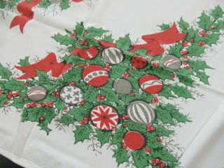 Vintage 50s Christmas Wreath Cotton Square Tablecloth 2