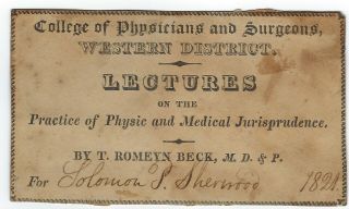 Fairfield Medical College Ny Lecture Ticket 1821