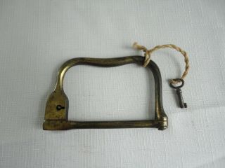 Antique Cast Iron Lock Military Kit Bag Lock Handle W/ Key In