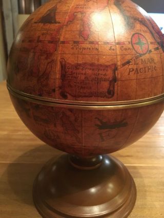Vintage Olde World Globe Ice Bucket Container Wooden Stand Barware Italy Cooler