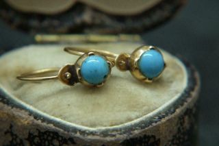 Lovely Antique Georgian Victorian 18ct Gold & Turquoise Earrings