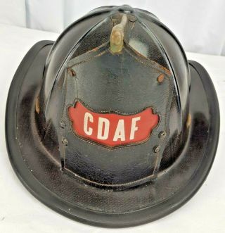 Vintage Cairns & Bros Cdaf Fire Fighter Helmet Department Leather Badge Sanitary