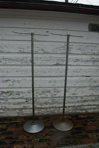 Vintage Commercial T Bar Clothing Display Racks With Cast Iron Base