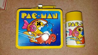Vintage 1980  Bally Pac Man Lunch Box W/ Aladdin Thermos Beauty
