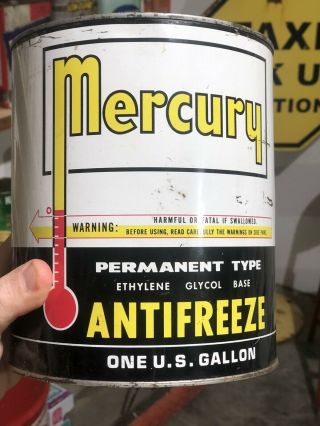 Vintage 1 Gallon Marathon Mercury Anti - Freeze Oil Can.  Rare Can.  Farm.  Can