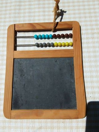 Vintage Abacus Chalkboard Slate Wood Frame Beaded Made In Portugal 9.  5 " X 7.  5 "
