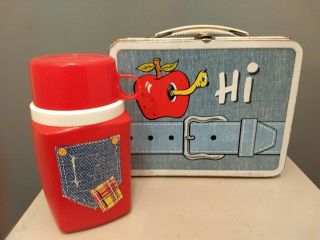 Vintage Ohio Art Lunch Box My Lunch Apple W/ Worm Denim Design With Thermos