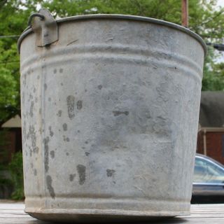 Vintage Antique Galvanized Metal Bucket Pail Wire Handle Farmtool Planter Garden