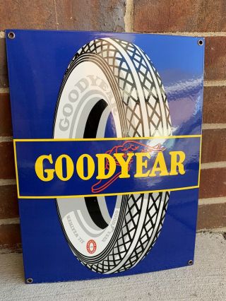 Good Year Tires Gas Oil Convex Large 16” Enamel Porcelain Sign