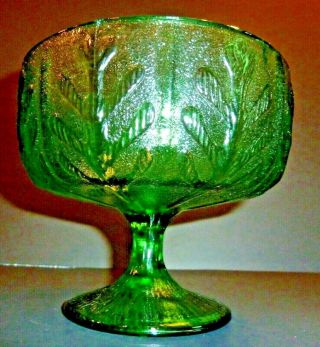 Vintage 1975 F.  T.  D.  Green Glass Footed Vase Pedestal Flower Bowl Candy Dish Vgc