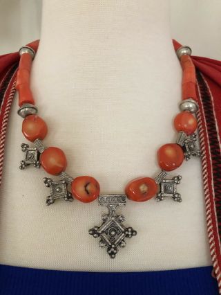 Morrocan Orange Coral Tuareg Boghdad Southern Cross Berber Necklace