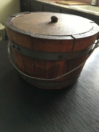 Small Wooden Bucket With Lid And Handle