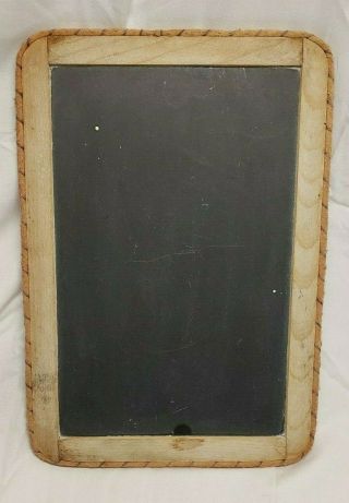 Old Vintage Double Sided Slate Chalk Board Wooden Frame Wrapped Leather