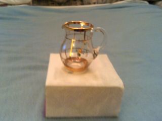 Vintage Small Milk Creamer Pitcher Clear Glass Flowers And Gold Looking Trim