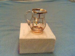 Vintage Small Milk Creamer Pitcher Clear Glass flowers and gold looking trim 3