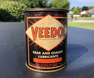 Rare Nos Full 1930s Vintage Veedol 1 Lb Cup Grease Old Tin Oil Can
