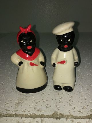Vintage Black Americana Chef And Mammy Salt And Pepper Shakers Repaired