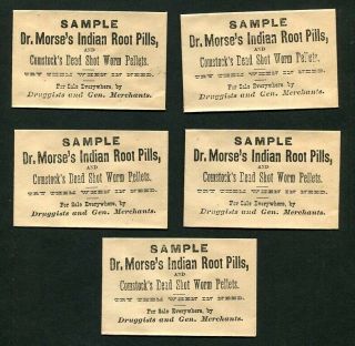 5 Antique C1875 Quack Medicine Sample Envelopes Dr Morse 