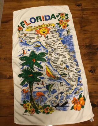 Vintage Florida State Map Souvenir Beach Towel Sherry Mfg