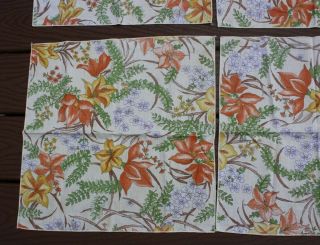 Vintage Set Of 6 Floral Lily Cloth Napkins 16 " Square