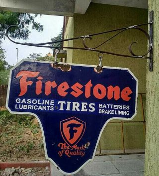 Firestone Tires Porcelain Enamel Sign 24x20 Inches D/s Suspended Hanging Rack