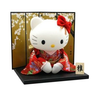 Limited Rare Hello Kitty Porcelain Doll Sanrio Red Kimono Japanese Geisha