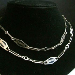 Antique 800 Silver Blue Plique A Jour Enamel Long Chain Necklace Secessionist