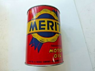 Nos 1940s 1950s " Merit " 1 Quart Motor Oil Can