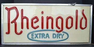 Vintage Rheingold Lager Beer Extra Dry Double Sided Hanging Lighted Sign 24x11
