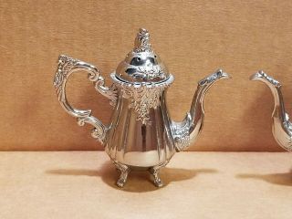 VTG Godinger Silver Art Co Teapot Coffee Pot Silverplate Salt Pepper Shakers 2
