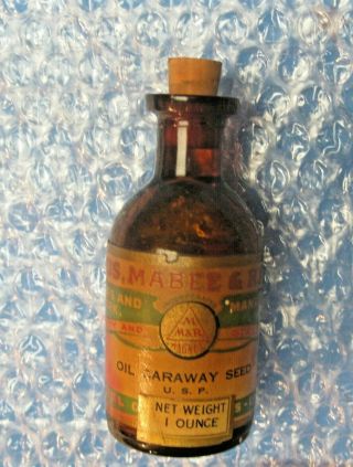 Vintage Oil Of Caraway Seed Minneapolis Medicine Bottle Magnus Mabee & Reynard