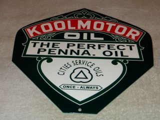Vintage " Cities Service Oils Koolmotor " Die - Cut 12 " Metal Gasoline & Oil Sign