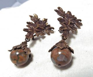 Stephen Dweck Bronze Flower Brown Bead Earrings